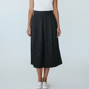 Vintage 90s Melrose Black Textured Pleated Midi Skirt Pockets 12